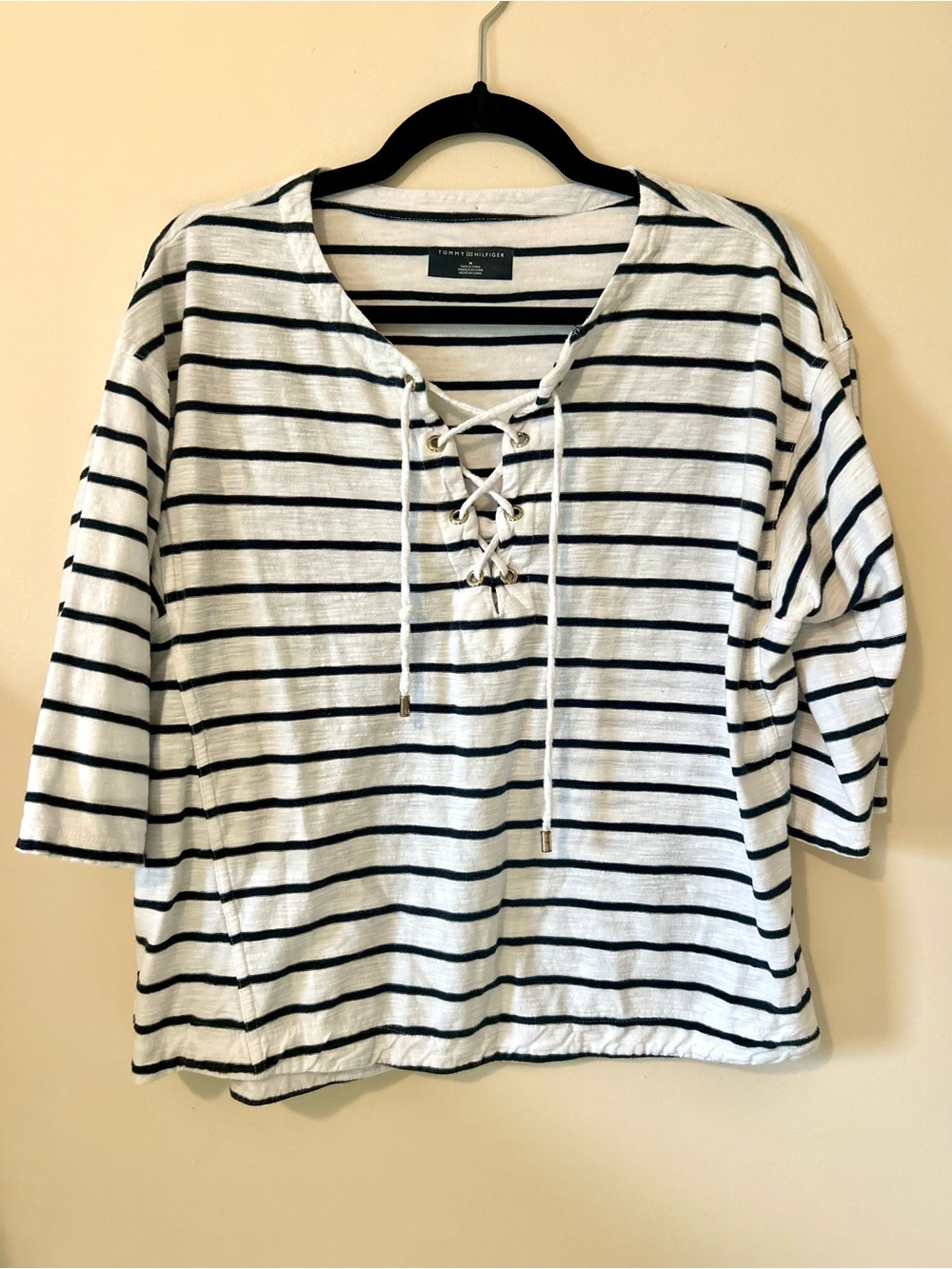 Tommy Hilfiger Striped Lace Up Top Nautical Preppy Cotton M ⚓️ Y2K Style